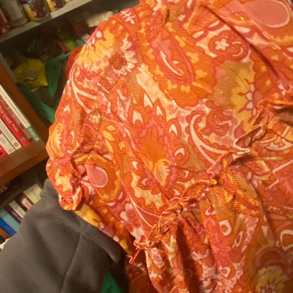 Women's Jacquie the Label Boho Fall Paisley Tencel Smocked Dress, Small, Orange - Picture 7 of 10